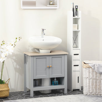Pedestal Sink Storage Cabinet, Under Sink Cabinet, Bathroom Vanity Cabinet with Adjustable Shelf and Open Bottom Shelf, Gray