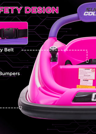 12V Kids Bumper Car Twins Motor with Parent Remote Control, Safety Belt, Lights, 360° Rotation, Pink