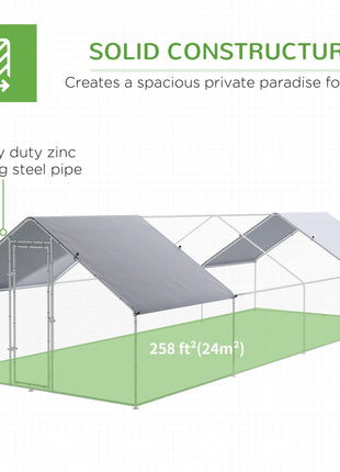 Large Chicken Coop Metal Chicken Run for Chickens with Waterproof and Anti-UV Cover, Spire Shaped Walk in Fence Cage Hen House for Outdoor and Yard Farm Use, 1.3" Dia, 9.8' x 26.2' x 6.4'