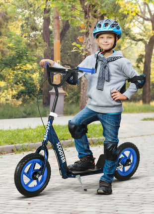Kids Scooter with Adjustable Handlebar, Kids Kick Scooter with Non-slip Footplate, Rear Brake, 12" EVA Wheels, Blue