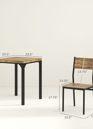 3 Piece Dining Room Set for 2, Dining Table Set for Breakfast Nook, Small Space, Apartment, Space Saving, Rustic Brown