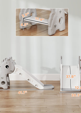3-in-1 Toddler Slide for Age 1-3, Freestanding Kids Slide with Climber, Basketball Hoop and Ball, Giraffe Design, Gray