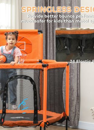 48" Kids Trampoline  with Safety Enclosure Net, Basketball Hoop for Ages 3-6, Gifts for Boys & Girls, Orange