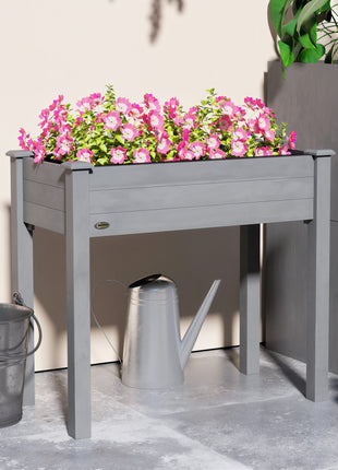 34" Raised Garden Bed, Elevated Wooden Planter Box with Holes for Vegetables, Herb, Flowers for Backyard, Dark Gray