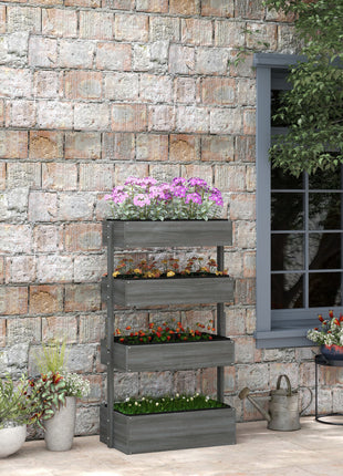 Outdoor Wooden Vertical Garden Planter, 4 Tier Planter Box, Self-Draining for Flowers, Vegetables, Herbs, Gray