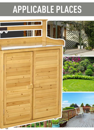 Backyard Garden Tool Storage Shed, Outdoor Storage & Potting Bench with 2 Magnetic Close Doors & Large Interior Storage Space