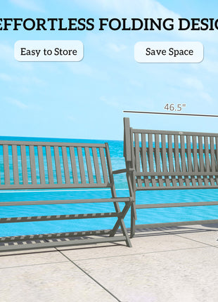 2-Person Foldable Wood Outdoor Bench with Backrest and Armrests for Garden, Porch, Park, Balcony, Gray