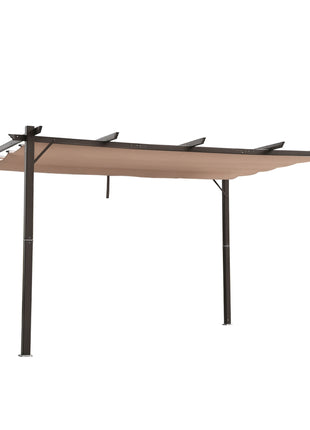 10' x 13' Aluminum Patio Pergola with Retractable Pergola Canopy, Backyard Shade Shelter for Porch, Outdoor Party, Garden, Grill Gazebo, Brown