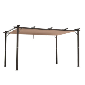 10' x 13' Aluminum Patio Pergola with Retractable Pergola Canopy, Backyard Shade Shelter for Porch, Outdoor Party, Garden, Grill Gazebo, Brown