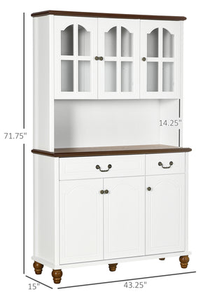 Kitchen Buffet with Hutch, Freestanding Pantry Cabinet with 6 Doors, 2 Drawers and 3-Level Adjustable Shelves, White