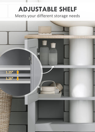 Pedestal Sink Storage Cabinet, Under Sink Cabinet, Bathroom Vanity Cabinet with Adjustable Shelf and Open Bottom Shelf, Gray