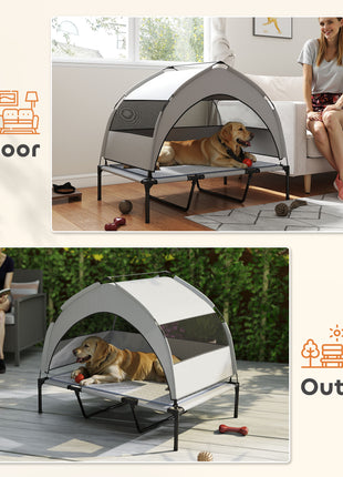 Elevated Dog Bed with Removable Canopy, Portable Outside Raised Pet Cot with Cooling Pad, Storage Bag, 42" x 30" x 37"