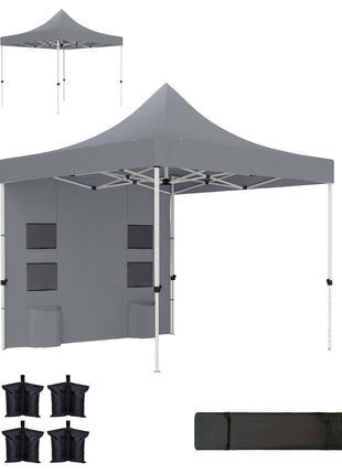 10' x 10' Heavy Duty Pop Up Canopy Tent with Sidewall, UPF50+ Instant Sun Shelter with Storage Pockets, Gray