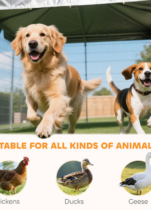 Welded Wire Outdoor Dog Kennel with 360° Rotating & 4 Levels Adjustable Bowls, Waterproof Cover, 3.9' x 3.9' x 6'
