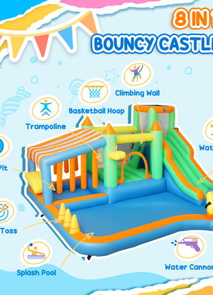 8 in 1 Inflatable Bounce House Water Slide with 550W High Power Blower, for 3-8 Years