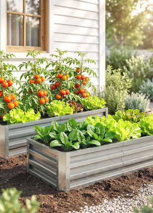 Galvanized Raised Garden Bed, 4' x 2' x 1' Metal Planter Box, for Growing Vegetables, Flowers, Herbs, Succulents, Silver