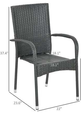 Stackable 4 PE Rattan Outdoor Dining Chairs with Cushions, Patio Wicker Dining Chairs with Armrests & Backrest, Cream White