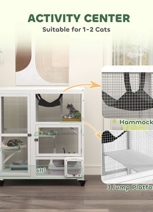 Cat House, Indoor Cat Enclosure on Wheels with Openable Top, 39", White