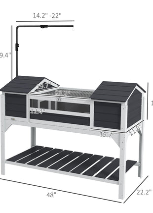 Tortoise Enclosure Tortoise House with Adjustable Lamp Holder Storage Shelf, Dual Main Houses, Openable Lid, Gray