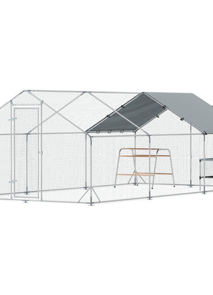 Large Metal Chicken Coop with Waterproof Cover, Roosting Bar, Nesting Box, 9.8' x 19.7' x 6.4'