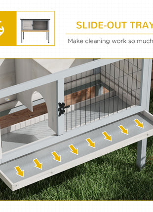 Elevated Rabbit Hutch, Wooden Bunny Cage with Hinged Asphalt Roof and Removable Tray, for Indoor/Outdoor, Gray
