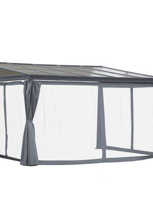 10' x 13' Outdoor Patio Gazebo with Sloping Polycarbonate Roof, Durable Aluminum Frame, & Netting Curtain