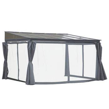 10' x 13' Outdoor Patio Gazebo with Sloping Polycarbonate Roof, Durable Aluminum Frame, & Netting Curtain