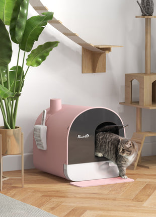 Cat Litter Box with Lid with Scoop and Filter, Pink