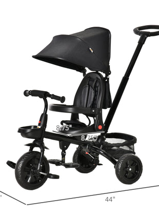 Kids Tricycle, 5 in 1 Foldable Trike with Reversible Seat, Adjustable Parent Handle, Safety Harness, Wheel Brakes, Black