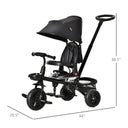 Kids Tricycle, 5 in 1 Foldable Trike with Reversible Seat, Adjustable Parent Handle, Safety Harness, Wheel Brakes, Black