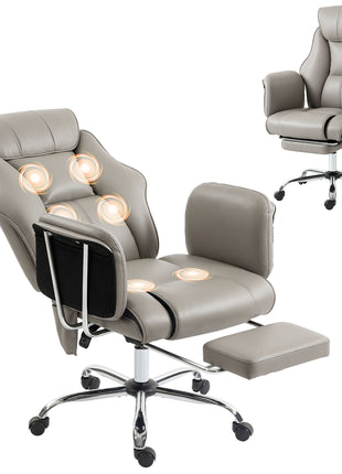 Massage Office Chair with 6 Points Vibration, Executive Desk Chair with High Back, PU Leather, Footrest, Gray