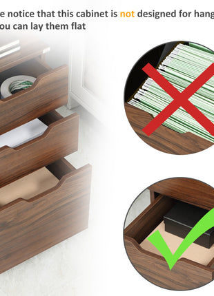 3 Drawer Mobile File Cabinet, Rolling Printer Stand, Vertical Filing Cabinet, Brown Wood Grain