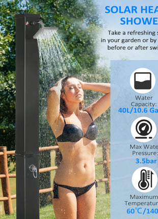 10.6 Gallons Solar Heated Shower with Free-Rotating Shower Head, Temperature Adjustment & Foot Shower, 2-Section Outdoor Shower for Backyard Poolside Beach Pool Spa, 7ft