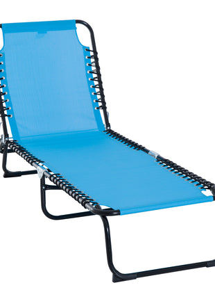 Foldable Chaise Lounge, 4-Position Reclining Back, Trifold Portable design and Breathable Mesh for Poolside,Camping, Hiking - Light Blue