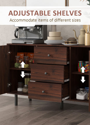 Retro Sideboard with 2 Cabinets 3 Drawers, Buffet Table, Rustic Brown