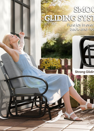 Outdoor Glider Bench, 2-Person Patio Rocker Loveseat with Tufted Cushions, Steel Frame for Porch, Garden Backyard, Gray