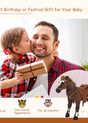 Sound-Making Ride On Horse for Toddlers 3-5, with Neighing and Galloping Sound, Stuffed Animal Horse Toy for Kids with Padding, Soft Feel, Brown