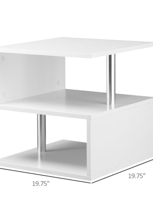 20" Modern S-Shaped Multi-Level Accent End Table Shelf with Steel Poles, White