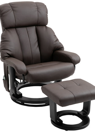 Recliner with Ottoman Footrest, Recliner Chair with Vibration Massage, Faux Leather and Swivel Wood Base for Living Room and Bedroom, Brown