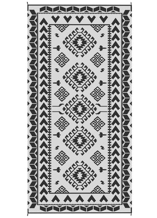 Reversible Outdoor Rug, Waterproof Plastic Straw with Carry Bag, 9' x 18', Black & White Rhombus Patchwork