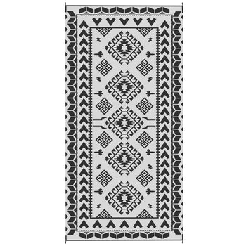 Reversible Outdoor Rug, Waterproof Plastic Straw with Carry Bag, 9' x 18', Black & White Rhombus Patchwork
