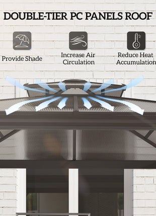 Outside Porch BBQ Cooking Pergola Canopy with 6 Hooks for Utensils and Double Venting Roof, Coffee
