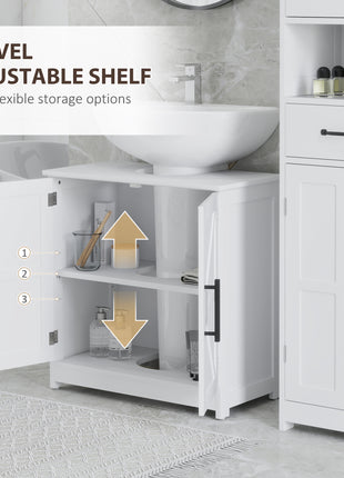 Farmhouse Pedestal Sink Storage Cabinet, Bathroom Sink Cabinet with 2 Barn Doors and Adjustable Shelf, White