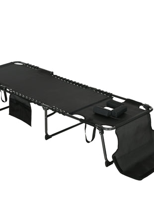 Folding Chaise Tanning Lounge Chair w/ 5-level Reclining Back, Reading Hole, Side Pocket, Headrest, Black
