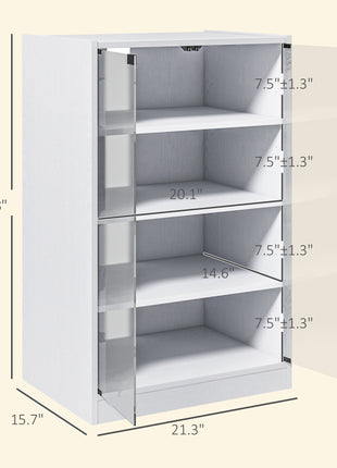 4-Tier Media Cabinet, Media Stand with Adjustable Shelves, Tempered Glass Doors, and Cable Management, Distressed White