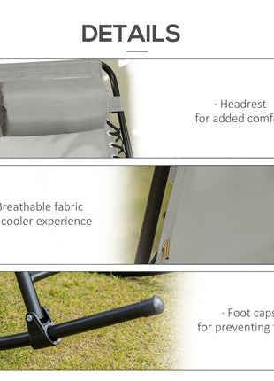 Outdoor Rocking Chair Set of 2, Patio Folding Lawn Rocker Set with Headrests for Yard, Patio, Deck, Backyard, Gray