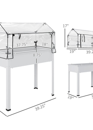 Elevated Garden Box with Greenhouse Cover, Raised Garden Bed with Legs and Drainage Hole for Vegetables, White