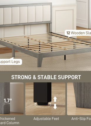 Queen Bed Frame with Headboard Queen Platform Bed Frame with Wooden Slats No Box Spring Needed Easy Assembly Gray