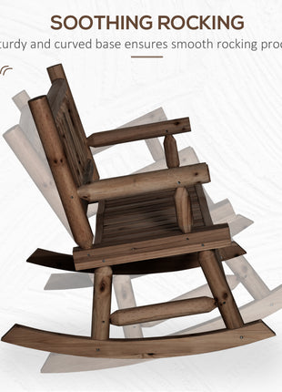 2-Person Wood Rocking Chair with Log Design, Heavy Duty Loveseat with Wide Curved Seats for Patio, Backyard, Garden, Walnut