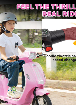 24V Kids Motorcycle with 3-Speed, Electric Motorcycle with Rear Suspension and LED Lights for 8-12 Years Old, Pink